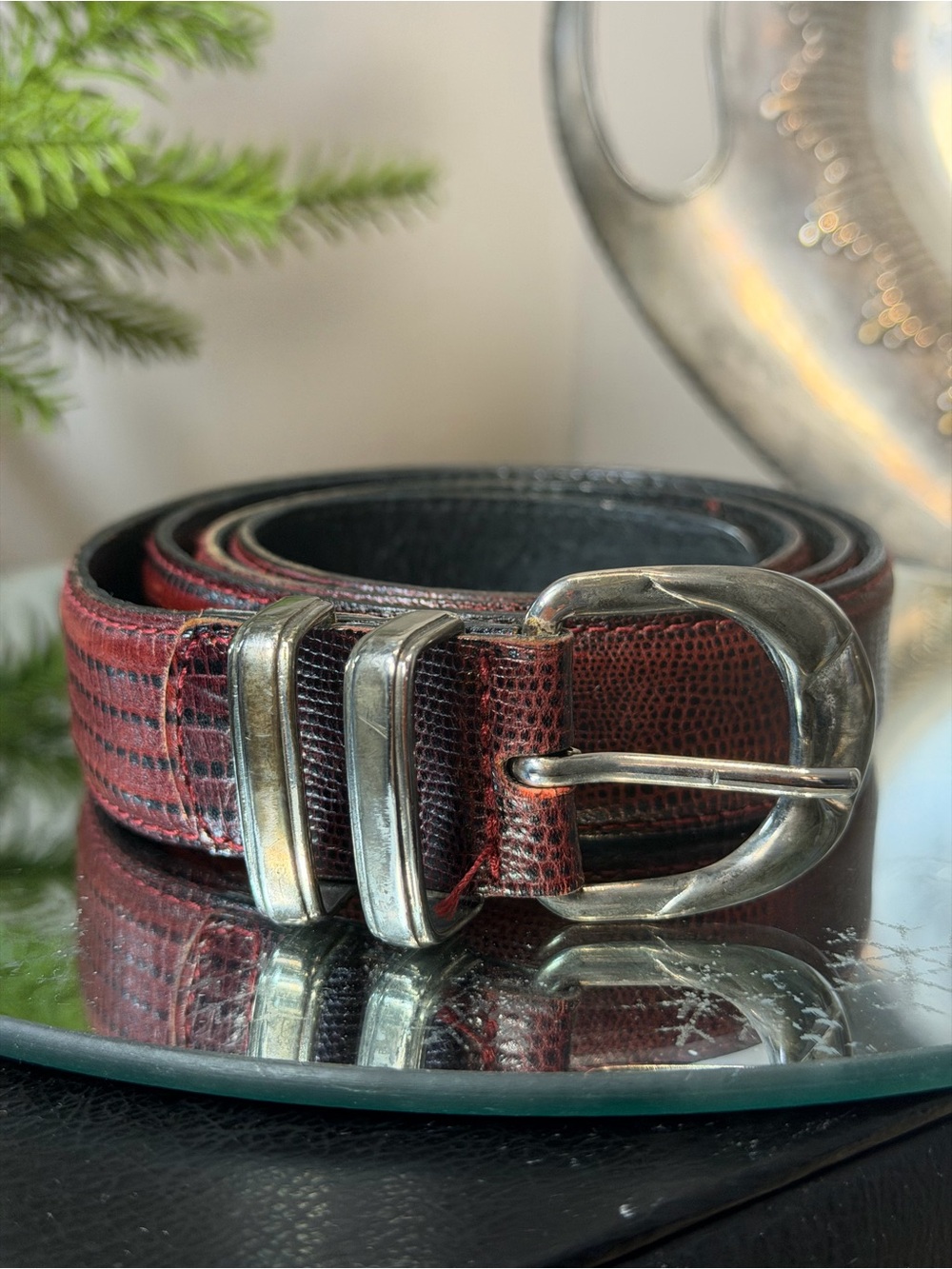 Men's Red Brown Genuine Leather Belt - Made By Avanzata - Italy Size 38